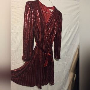 Zara Burgundy Sequin Long Sleeve Dress